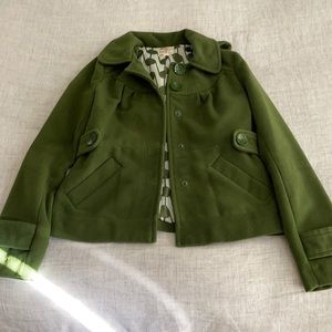 Anthropologie Tulle Green Hooded Peacoat